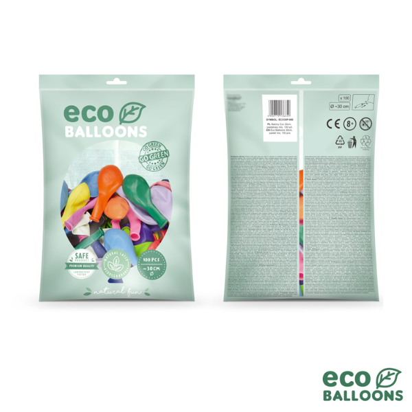 ECO õhupallid Erinevad värvid Metallik (100 tk)